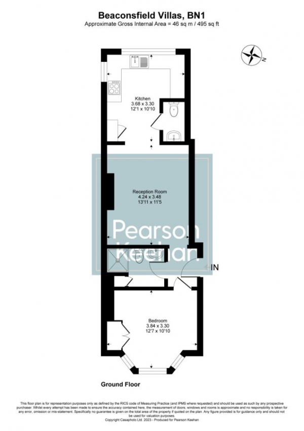 Floor Plan for 1 Bedroom Apartment for Sale in Beaconsfield Villas, Brighton, BN1, 6HB - Guide Price &pound270,000