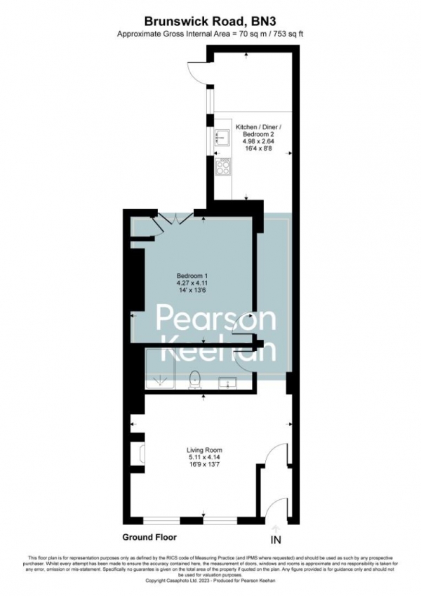 Floor Plan Image for 1 Bedroom Apartment for Sale in Brunswick Road, Hove