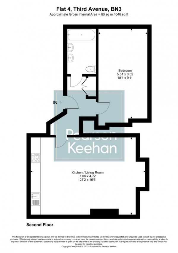 Floor Plan Image for 1 Bedroom Apartment for Sale in Third Avenue, Hove