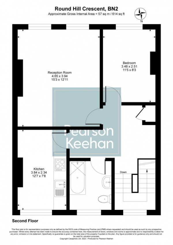 Floor Plan for 1 Bedroom Apartment for Sale in Roundhill Crescent, Brighton, BN2, 3GP - Guide Price &pound239,950