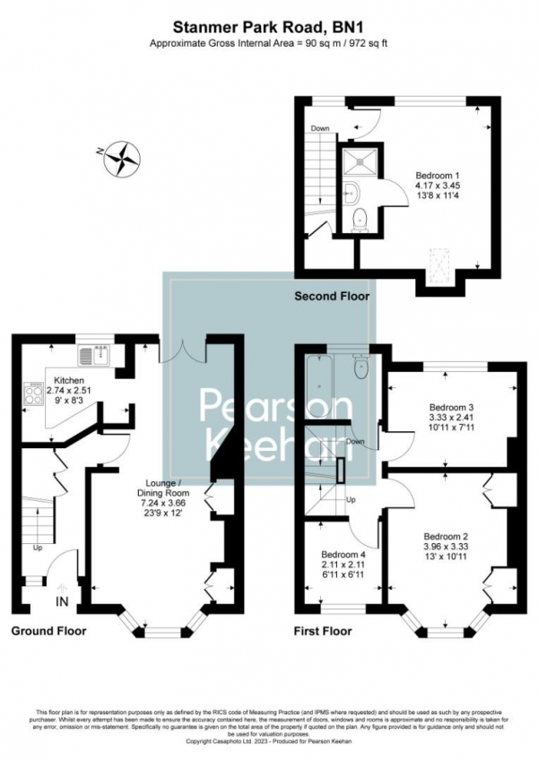 Floor Plan for 4 Bedroom Property for Sale in Stanmer Park Road, Brighton, BN1, 7JL - Guide Price &pound500,000