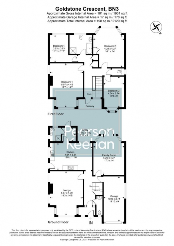 Floor Plan Image for 4 Bedroom Property for Sale in Goldstone Crescent, Hove