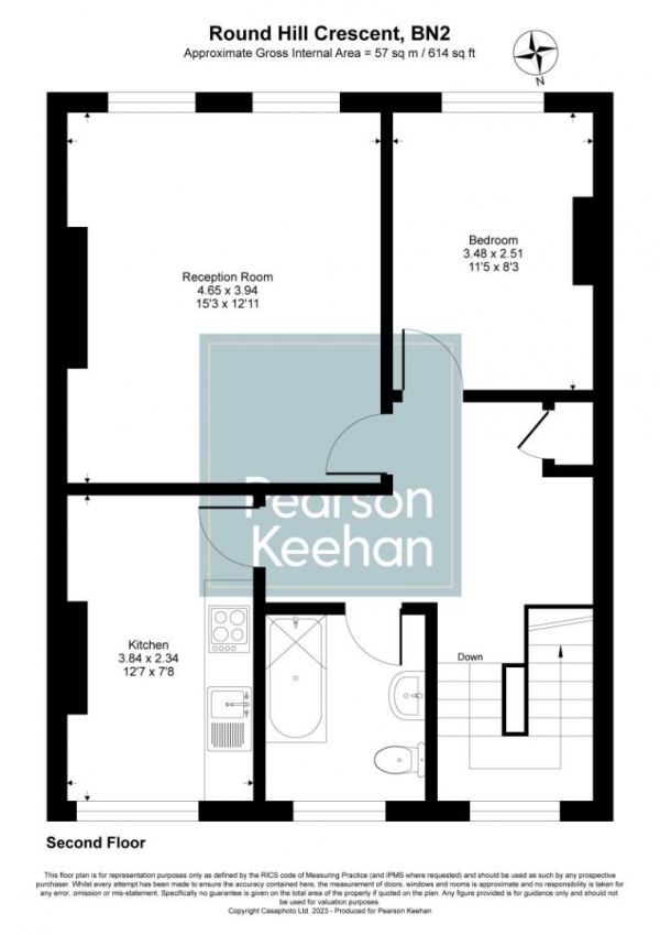 Floor Plan for 1 Bedroom Apartment to Rent in Roundhill Crescent, Brighton, BN2, 3GP - £276 pw | £1195 pcm