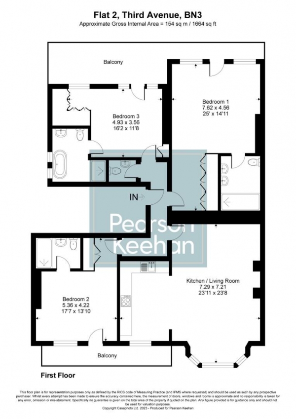 Floor Plan Image for 3 Bedroom Apartment for Sale in Third Avenue, Hove