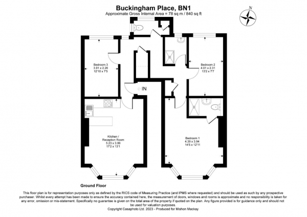 Floor Plan Image for 3 Bedroom Property to Rent in Buckingham Place, Brighton