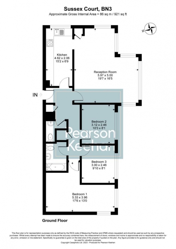 Floor Plan Image for 3 Bedroom Apartment to Rent in Eaton Road, Hove