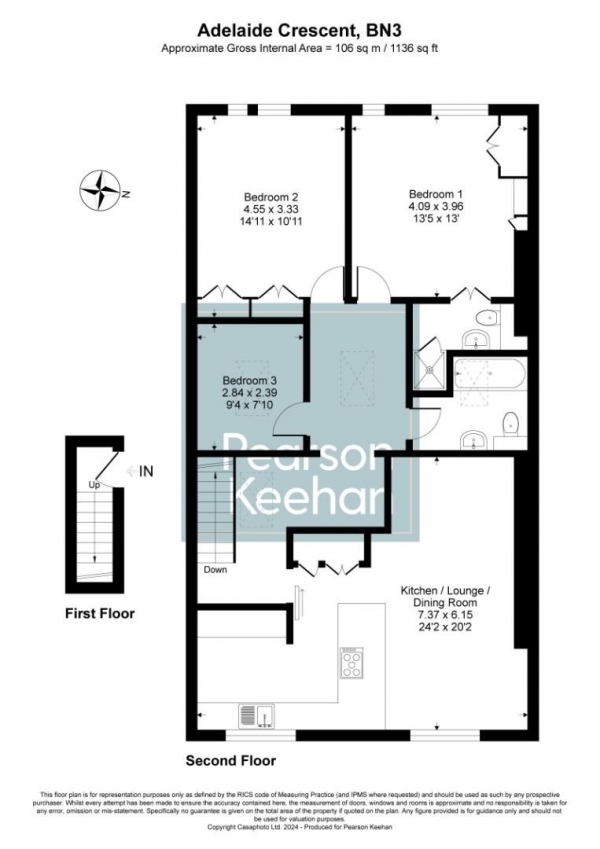 Floor Plan Image for 3 Bedroom Apartment to Rent in Adelaide Crescent, Hove