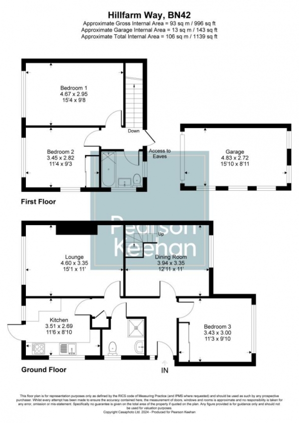 Floor Plan Image for 3 Bedroom Property for Sale in Hill Farm Way, Southwick, Brighton