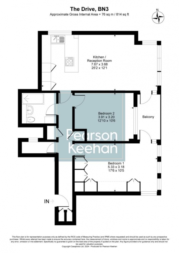 Floor Plan for 2 Bedroom Flat to Rent in The Drive, Hove, BN3, 3JD - £391 pw | £1695 pcm
