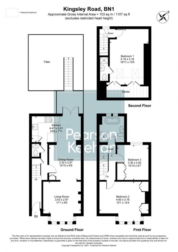 Floor Plan for 3 Bedroom Terraced House for Sale in Kingsley Road, Brighton, BN1, 5NH - OIRO &pound700,000