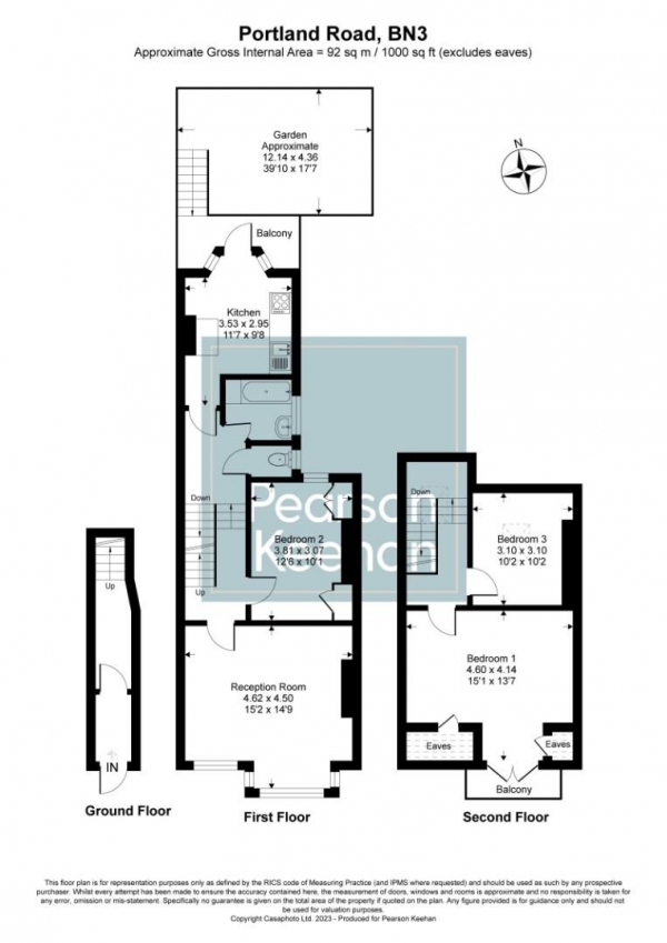 Floor Plan Image for 3 Bedroom Apartment to Rent in Portland Road, Hove