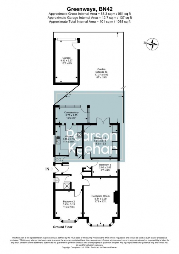 Floor Plan Image for 3 Bedroom Detached Bungalow for Sale in Greenways, Southwick