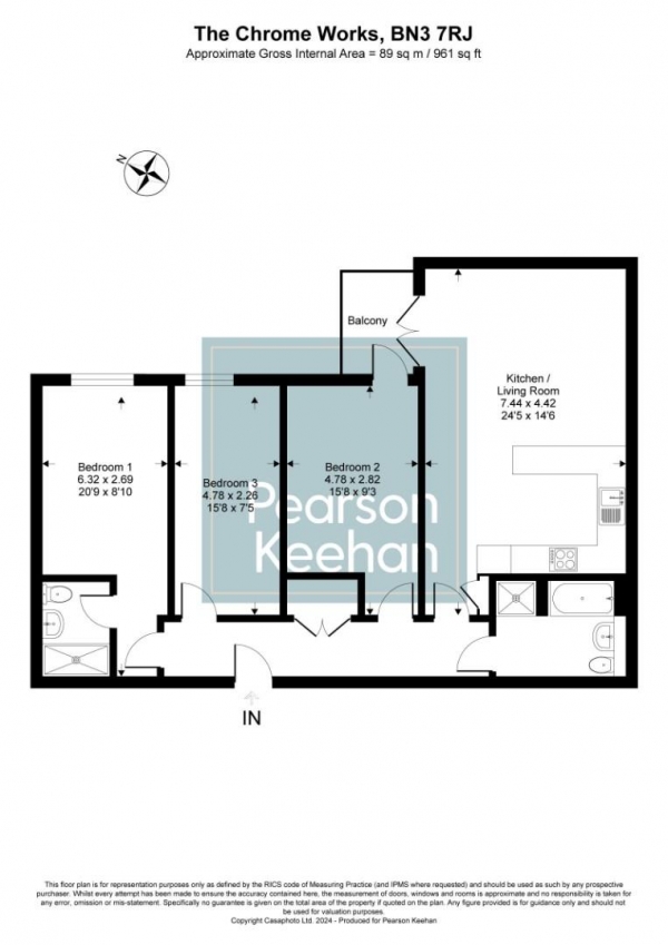 Floor Plan Image for 3 Bedroom Apartment for Sale in Goldstone Lane, Hove