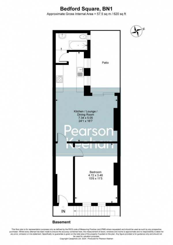 Floor Plan for 1 Bedroom Apartment for Sale in Bedford Square, Brighton, BN1, 2PN - Guide Price &pound320,000