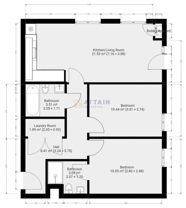 Floor Plan for 2 Bedroom Apartment to Rent in Suede House, John Street, Derby, DE1, 2EX - £231 pw | £1000 pcm