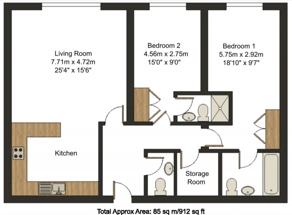 Floor Plan Image for 2 Bedroom Apartment to Rent in The Point, Plumptre Street, Nottingham