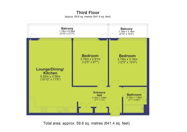 Floor Plan Image for 2 Bedroom Apartment for Sale in Nottingham One, Canal Street, Nottingham