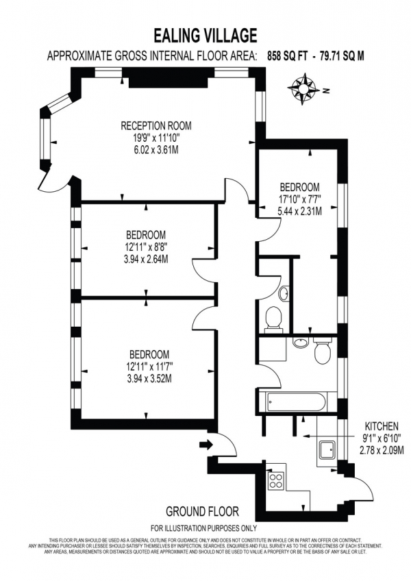 Floor Plan Image for 3 Bedroom Ground Flat for Sale in Ealing Village, London