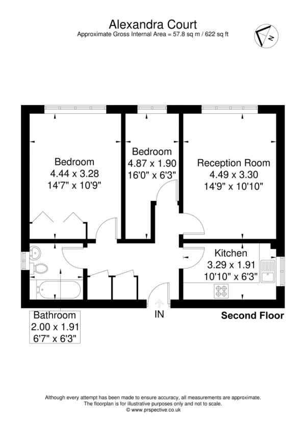 Floor Plan for 2 Bedroom Apartment for Sale in Queens Walk, Ealing W5, W5, 1TQ -  &pound425,000