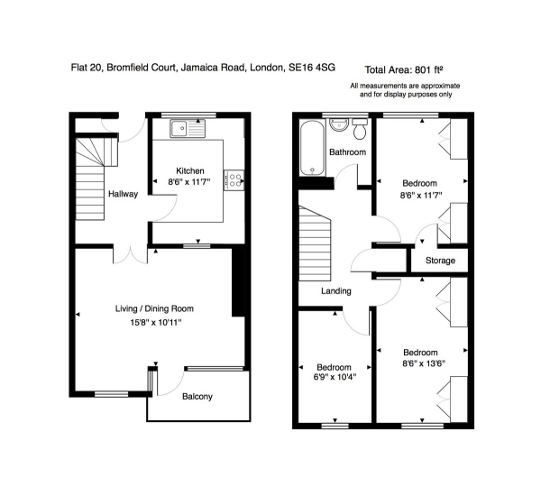 Floor Plan Image for 3 Bedroom Flat for Sale in Bromfield Court, London SE16