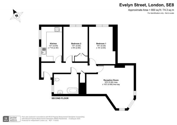 Floor Plan for 2 Bedroom Apartment for Sale in Hazelwood House, Evelyn Street, SE8, 5RR - Offers in Excess of &pound360,000