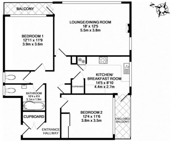 Floor Plan Image for 2 Bedroom Flat for Sale in Cleveland Road, Paignton