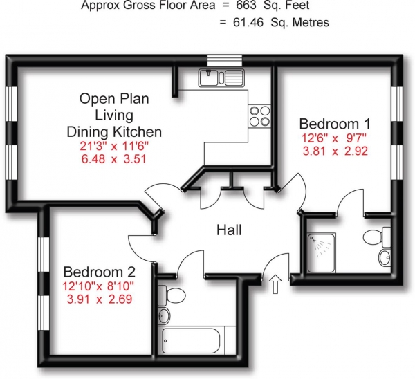 Floor Plan Image for 2 Bedroom Apartment to Rent in Apartment 7 Higher Hillgate