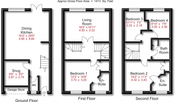 Floor Plan Image for 4 Bedroom Town House for Sale in Kennett Drive, Bredbury, Stockport