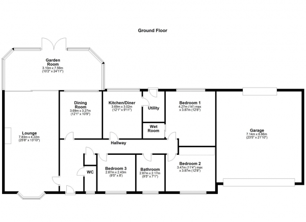 Floor Plan Image for 3 Bedroom Detached Bungalow for Sale in Poole Lane, Burton Salmon, Leeds