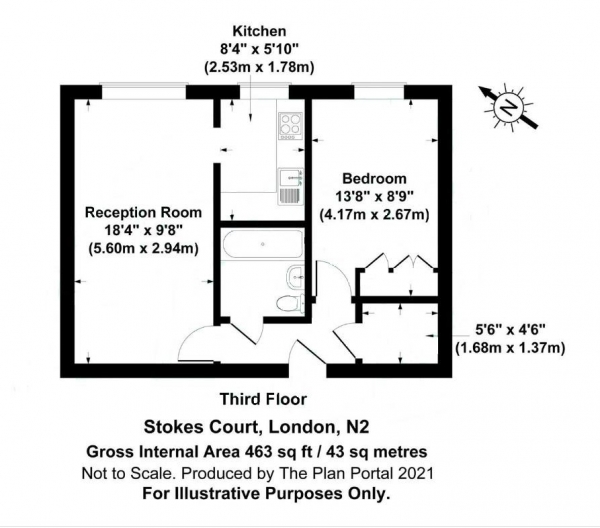 Floor Plan for 1 Bedroom Flat for Sale in Stokes Court, East Finchley, N2, N2, 8NX -  &pound210,000