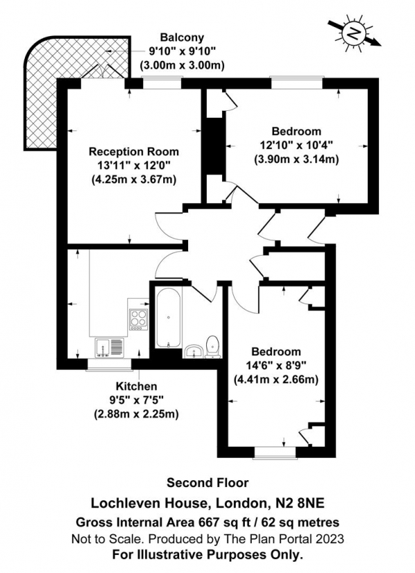 Floor Plan for 2 Bedroom Apartment for Sale in Lochleven House, East Finchley, N2, N2, 8NE -  &pound375,000