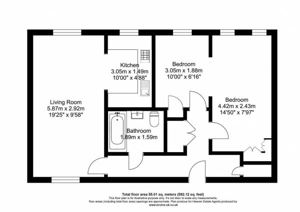 Floor Plan for 2 Bedroom Apartment for Sale in Stokes Court, East Finchley, N2, N2, 8NX -  &pound270,000