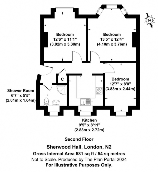 Floor Plan for 2 Bedroom Apartment for Sale in Sherwood Hall, East Finchley, N2, N2, 0TA -  &pound400,000