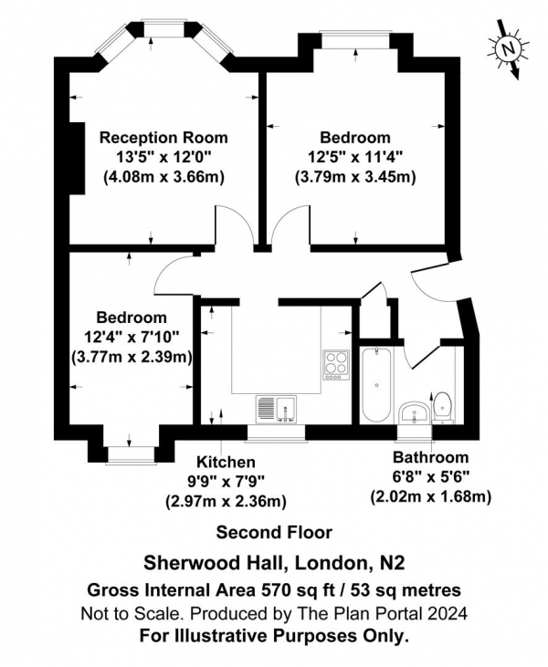Floor Plan for 2 Bedroom Apartment for Sale in Sherwood Hall, East Finchley, N2, N2, 0TA -  &pound425,000