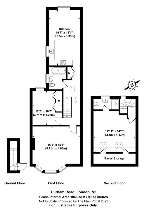 Floor Plan for 2 Bedroom Flat to Rent in Durham Road, East Finchley, N2, N2, 9DS - £485 pw | £2100 pcm