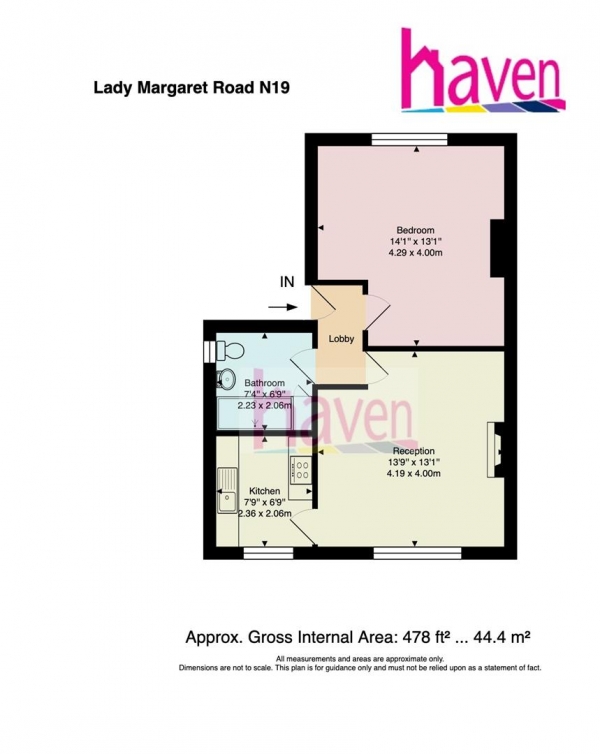 Floor Plan for 1 Bedroom Flat to Rent in Lady Margaret Road, Tufnell Park, N19, N19, 5ES - £438 pw | £1900 pcm