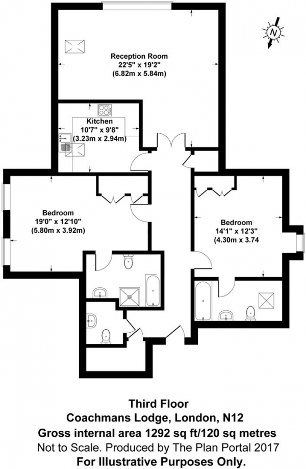 Floor Plan Image for 2 Bedroom Apartment for Sale in Coachmans Lodge, North Finchley, N12