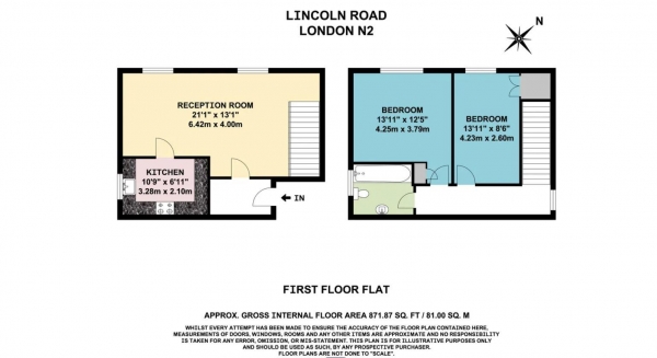 Floor Plan Image for 2 Bedroom Apartment to Rent in Lincoln Road, East Finchley, N2