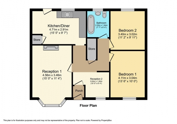 Floor Plan Image for 2 Bedroom Semi-Detached Bungalow for Sale in Cae Glas, Barry