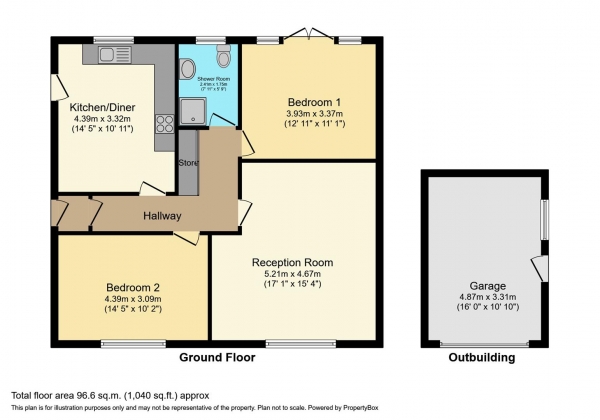 Floor Plan for 2 Bedroom Semi-Detached Bungalow for Sale in Walston Road, Wenvoe, Cardiff, CF5, 6AU - Guide Price &pound390,000