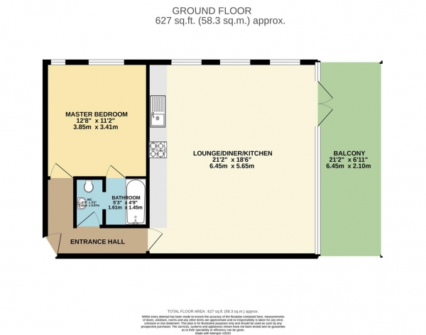 Floor Plan for 1 Bedroom Apartment for Sale in City Lofts, Crwys Road, Cardiff, CF24, 4PN - Offers in Excess of &pound150,000