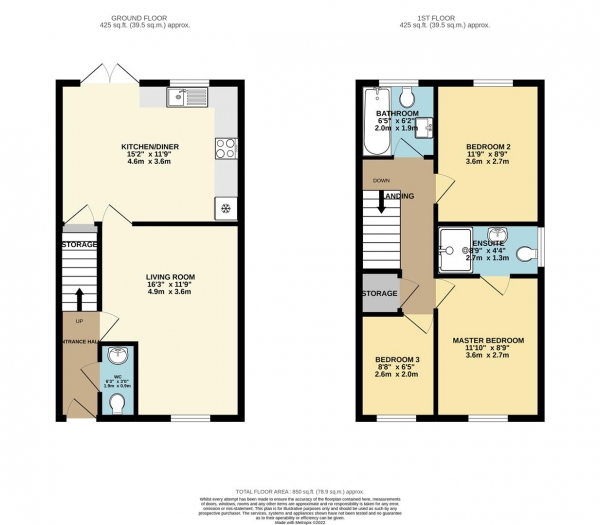 Floor Plan Image for 3 Bedroom End of Terrace House for Sale in Rhodfa Cambo, Barry