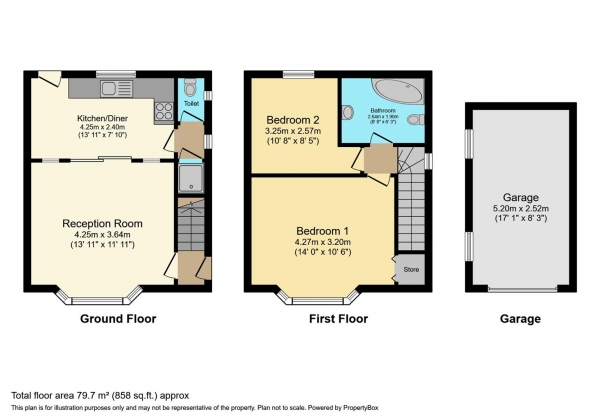 Floor Plan Image for 2 Bedroom Semi-Detached House for Sale in Porth-Y-Castell, Barry