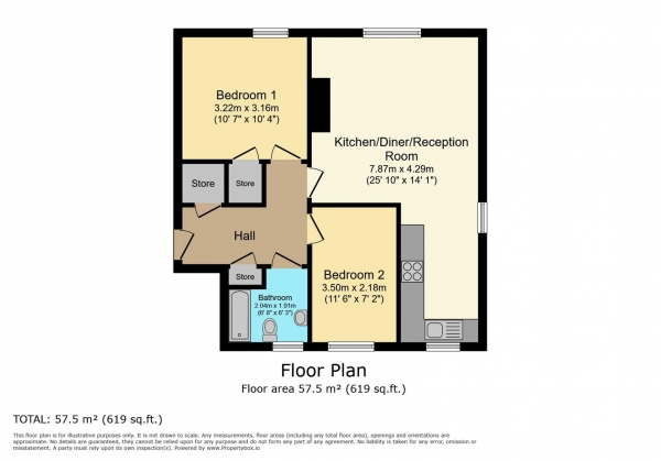 Floor Plan Image for 2 Bedroom Flat for Sale in Ffordd Wallace, Barry