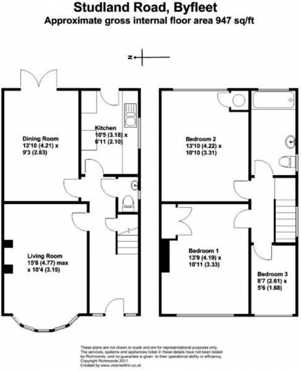 Floor Plan Image for 3 Bedroom Semi-Detached House for Sale in Studland Road, Byfleet