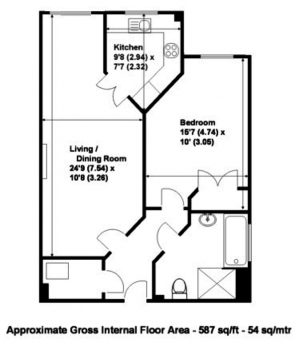 Floor Plan Image for 1 Bedroom Apartment to Rent in Barnes Wallis Court