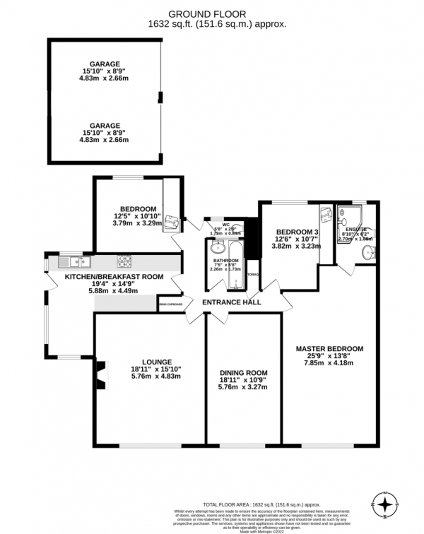 Floor Plan Image for 3 Bedroom Detached Bungalow for Sale in Berkeley Gardens, West Byfleet