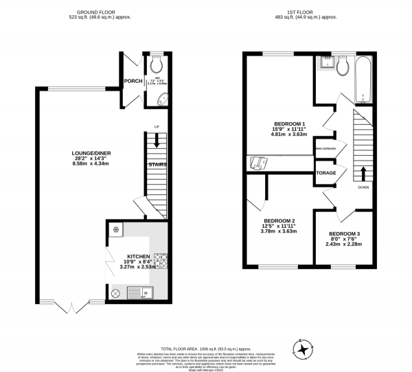 Floor Plan Image for 3 Bedroom End of Terrace House for Sale in Grasmere Way, Byfleet