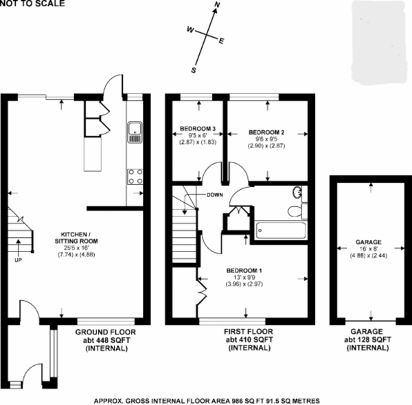 Floor Plan Image for 3 Bedroom Terraced House for Sale in Weymede, Byfleet