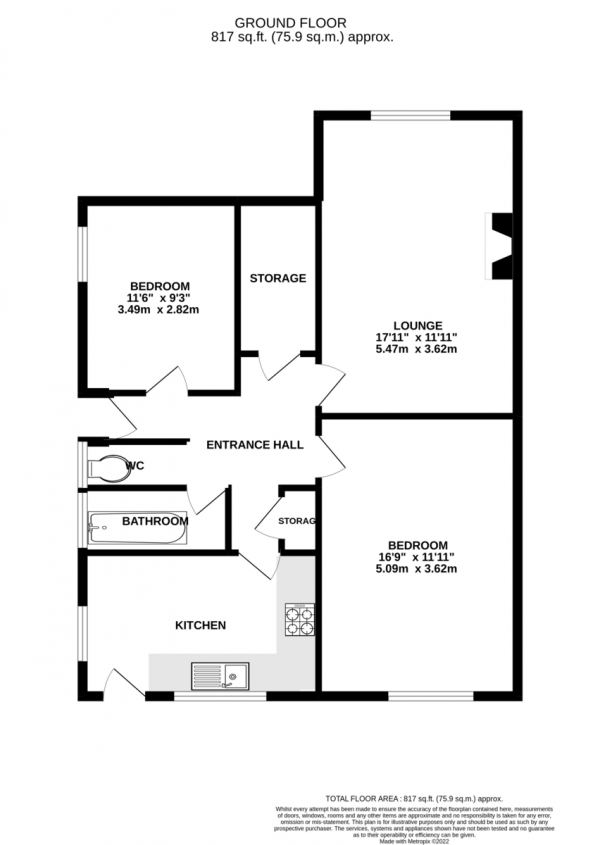 Floor Plan Image for 2 Bedroom Ground Maisonette for Sale in Royston Avenue, Byfleet